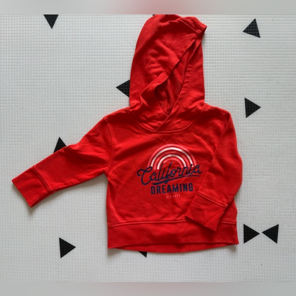 Old Navy|Baby gender neutral,toddler vibrant Red Hoodie sweater,Rainbow Design• - Picture 1 of 4